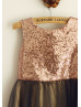 Rose Gold Sequin Black Tulle Wedding Flower Girl Dress